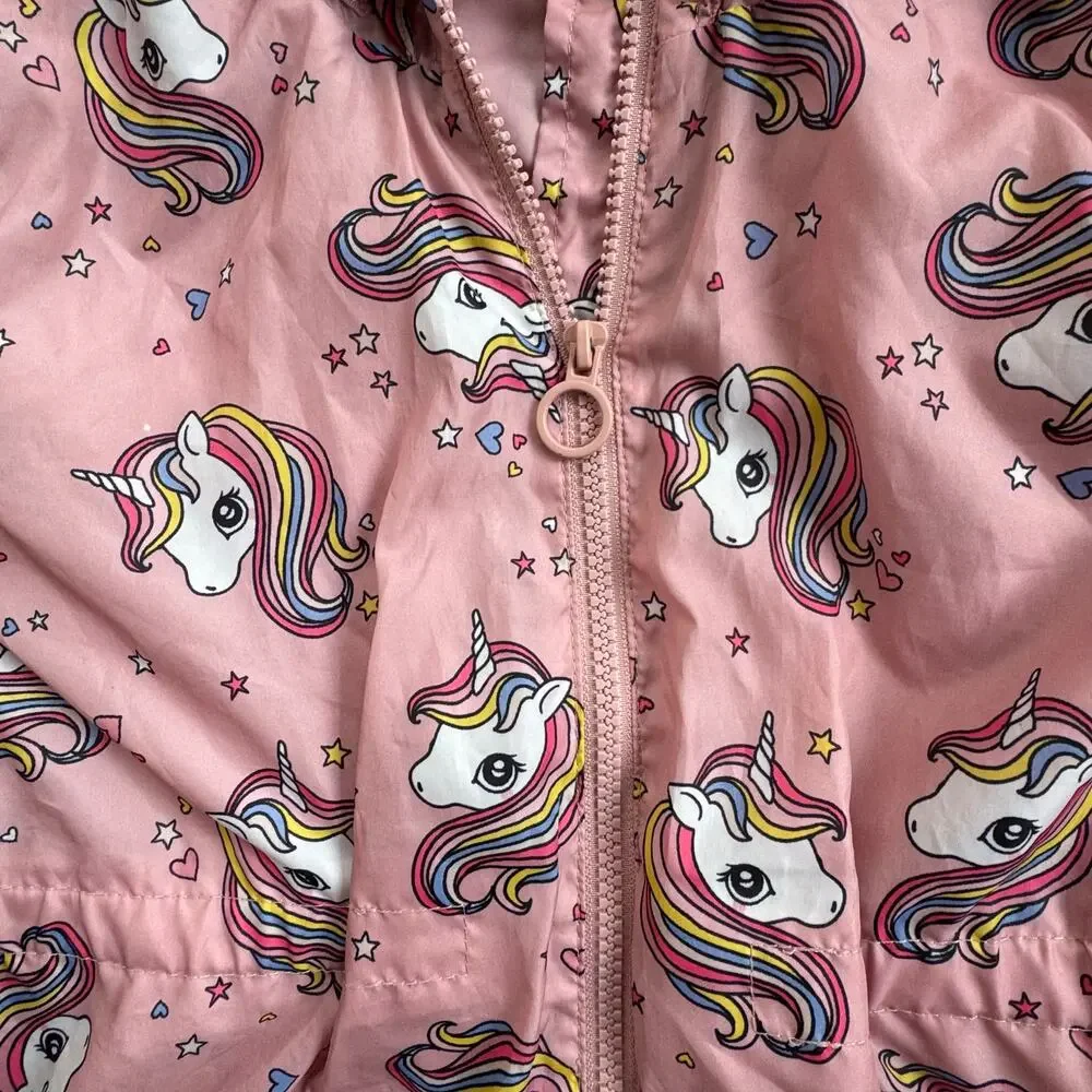 H&M Light Pink Hooded Unicorn Windbreaker Sz 7